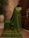 Mehandi Green Kashmiri Pashmina Handmade Kacha Tanka Needle Work 3Pc Suit