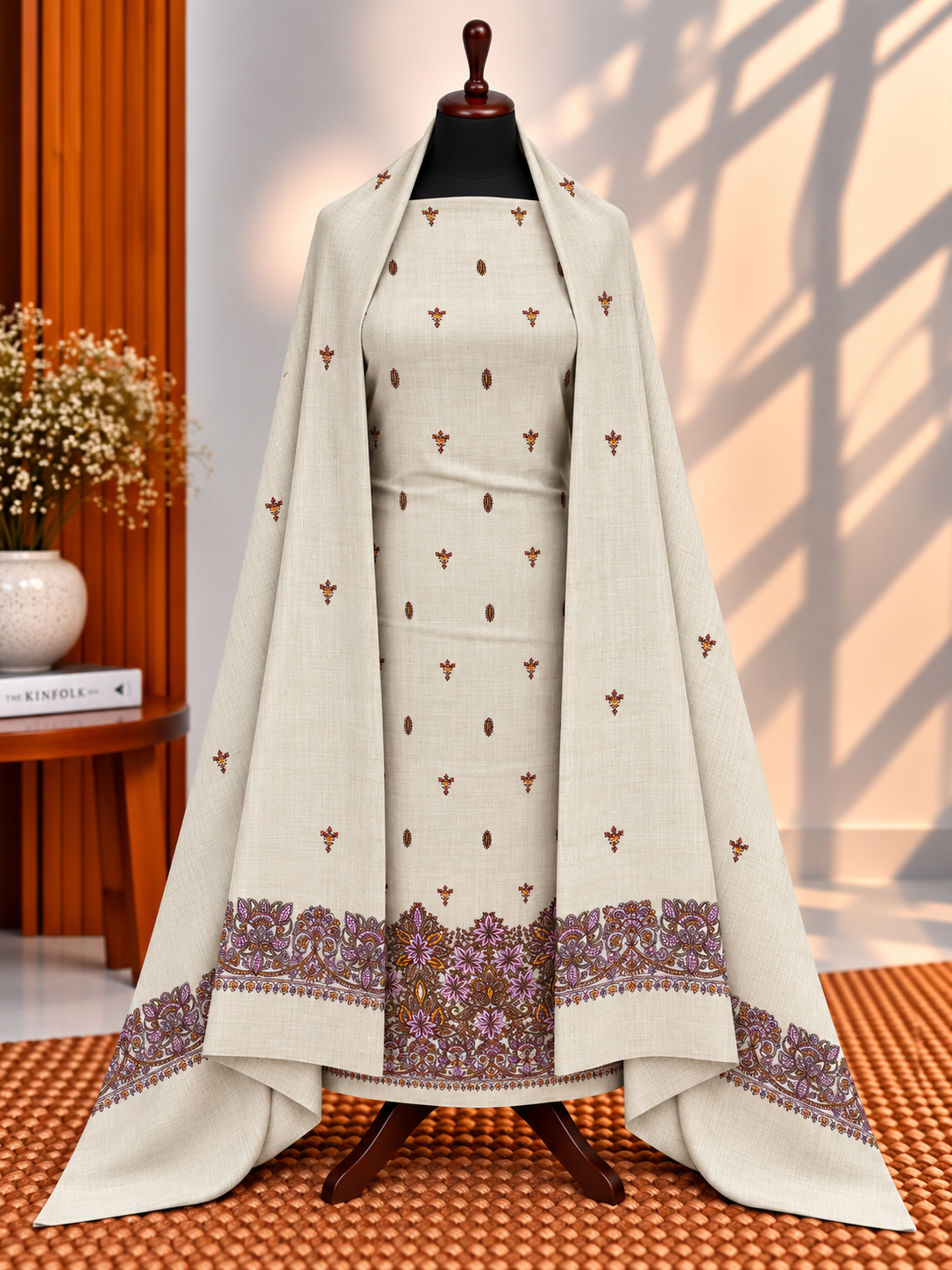 Light Skin Premium Pashmina 3-Piece Embroidered Suit