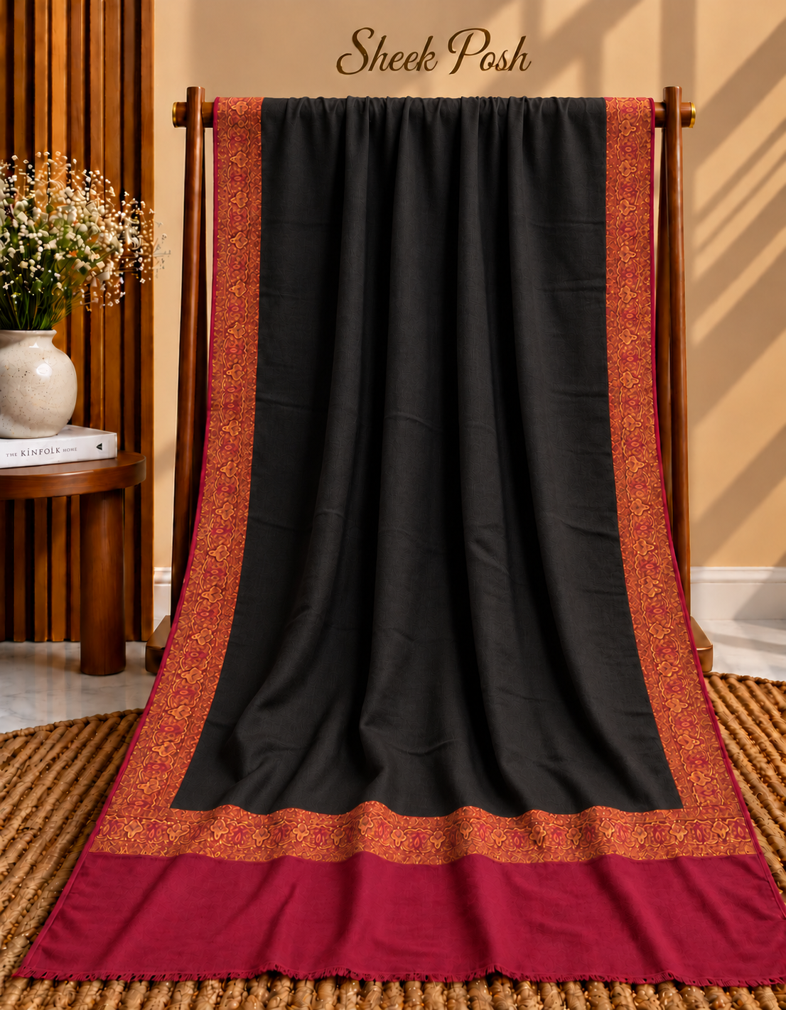 Black Kani Border Pashmina Shawl