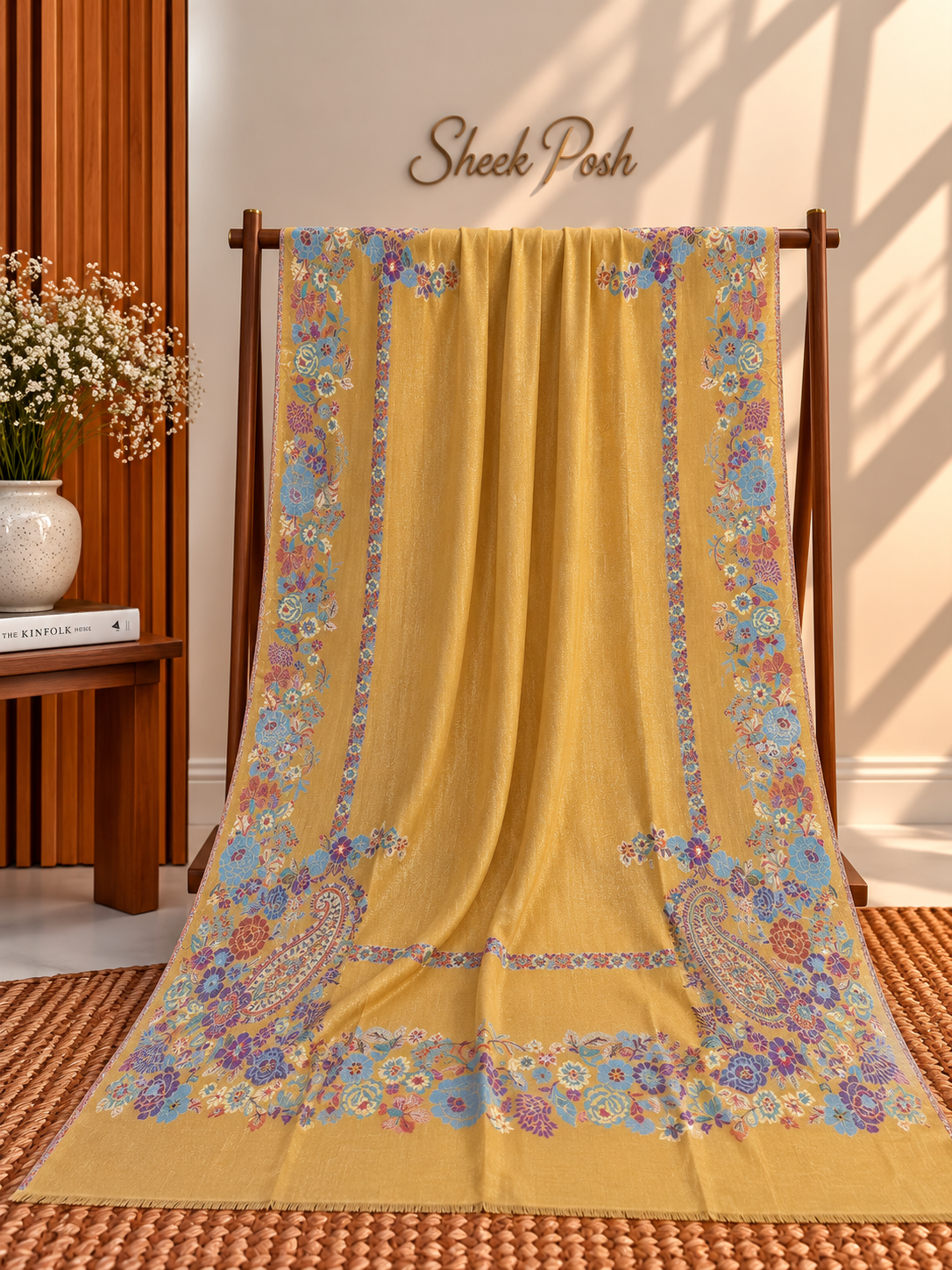 Mustard Moonlight Kani Shawl – Blue Paisley