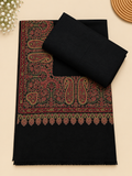 Black 3-Piece Plain Pashmina Suit with Black Kani Border Shawl (Red Paisley Border)