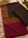 Choc Brown 3-Piece Plain Pashmina Suit with Kani Border Shawl
