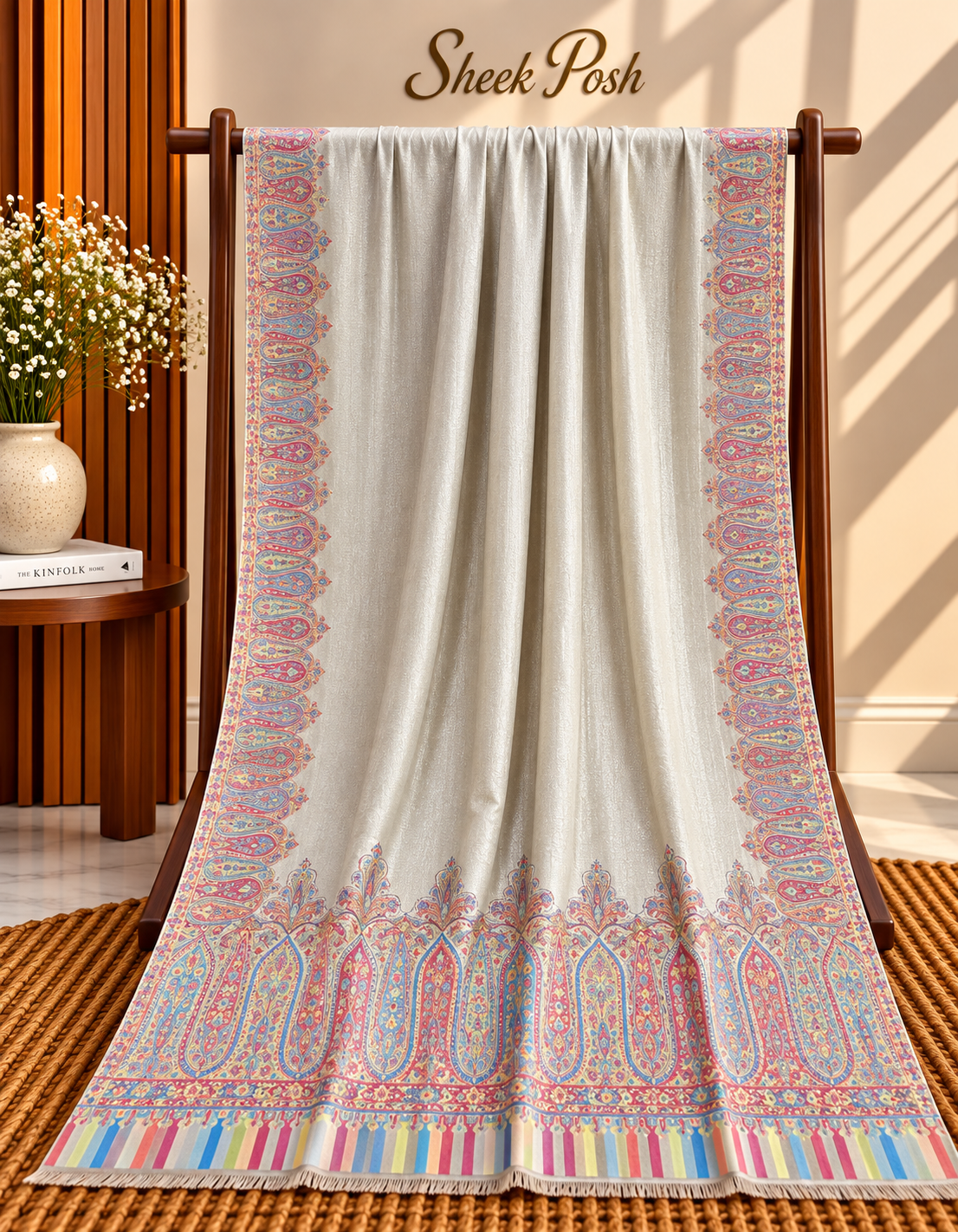 Zinc Moonlight Kani Border Shawl – Pink Paisley