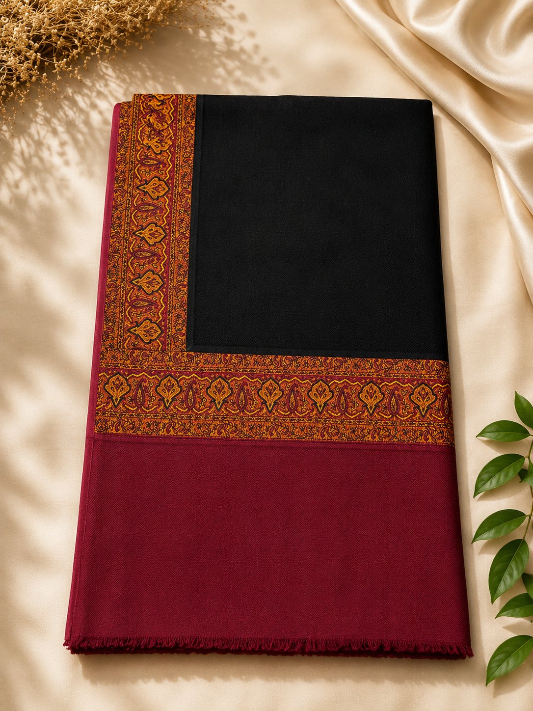 Black Kani Border Pashmina Shawl | Premium Quality | Perfect Gift for Loved Ones