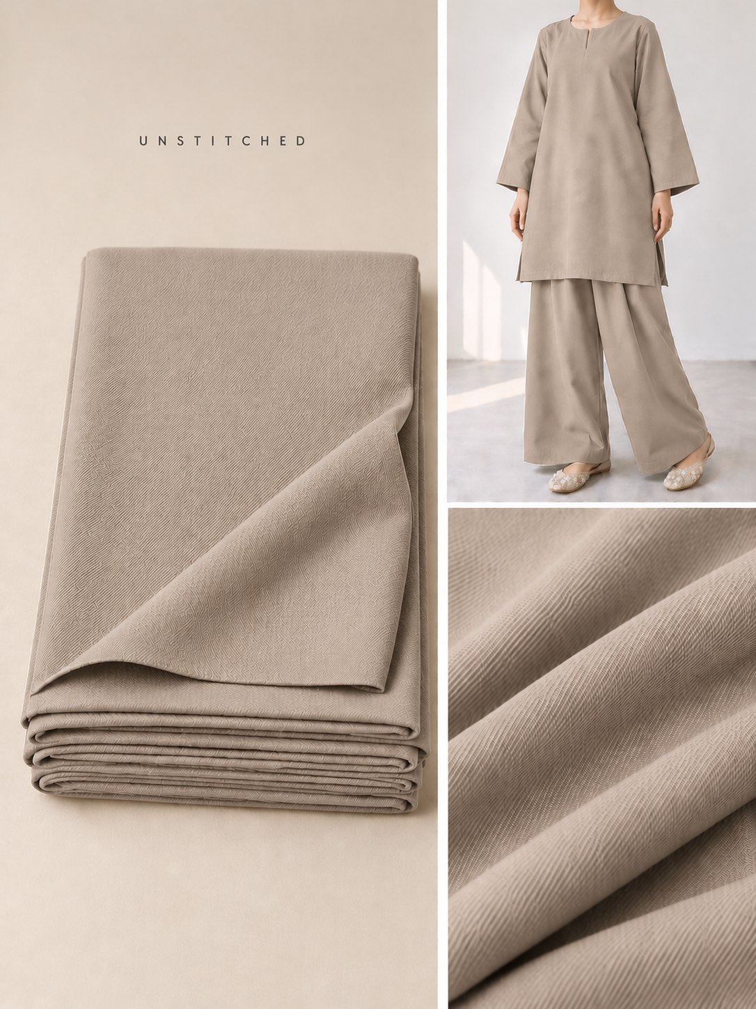 Skin Grey Plain Pashmina Suit