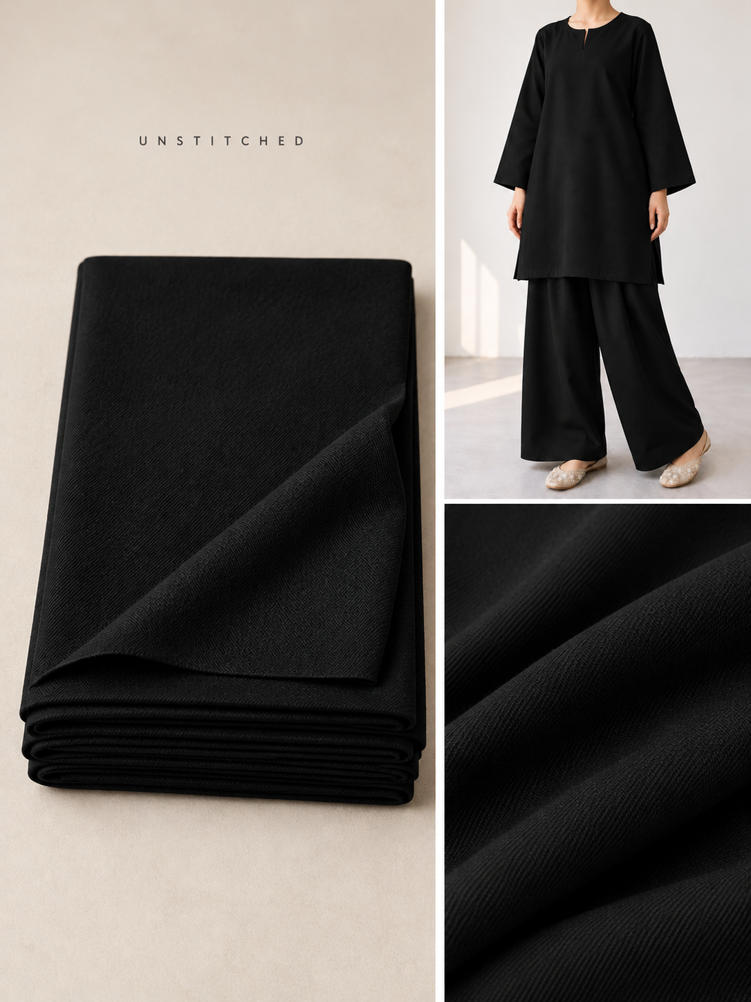 Jet Black Plain Pashmina Suit