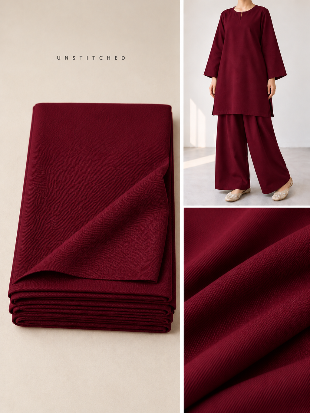 Maroon Plain Pashmina Suit