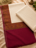 Light Skin 3-Piece Plain Pashmina Suit with Kani Border Shawl