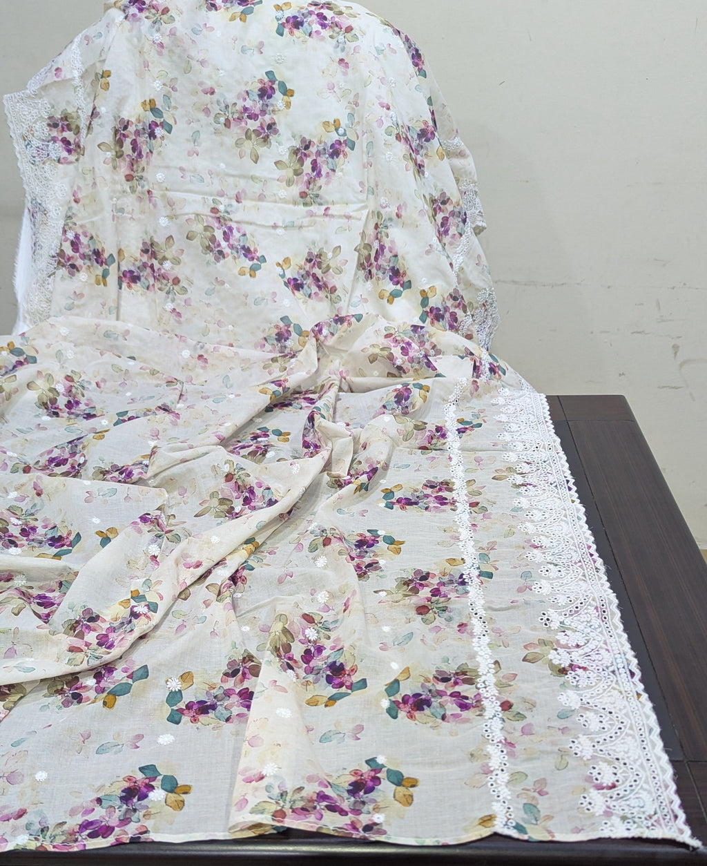 Pure Lawn Printed Chikankari Embroidered Shawl