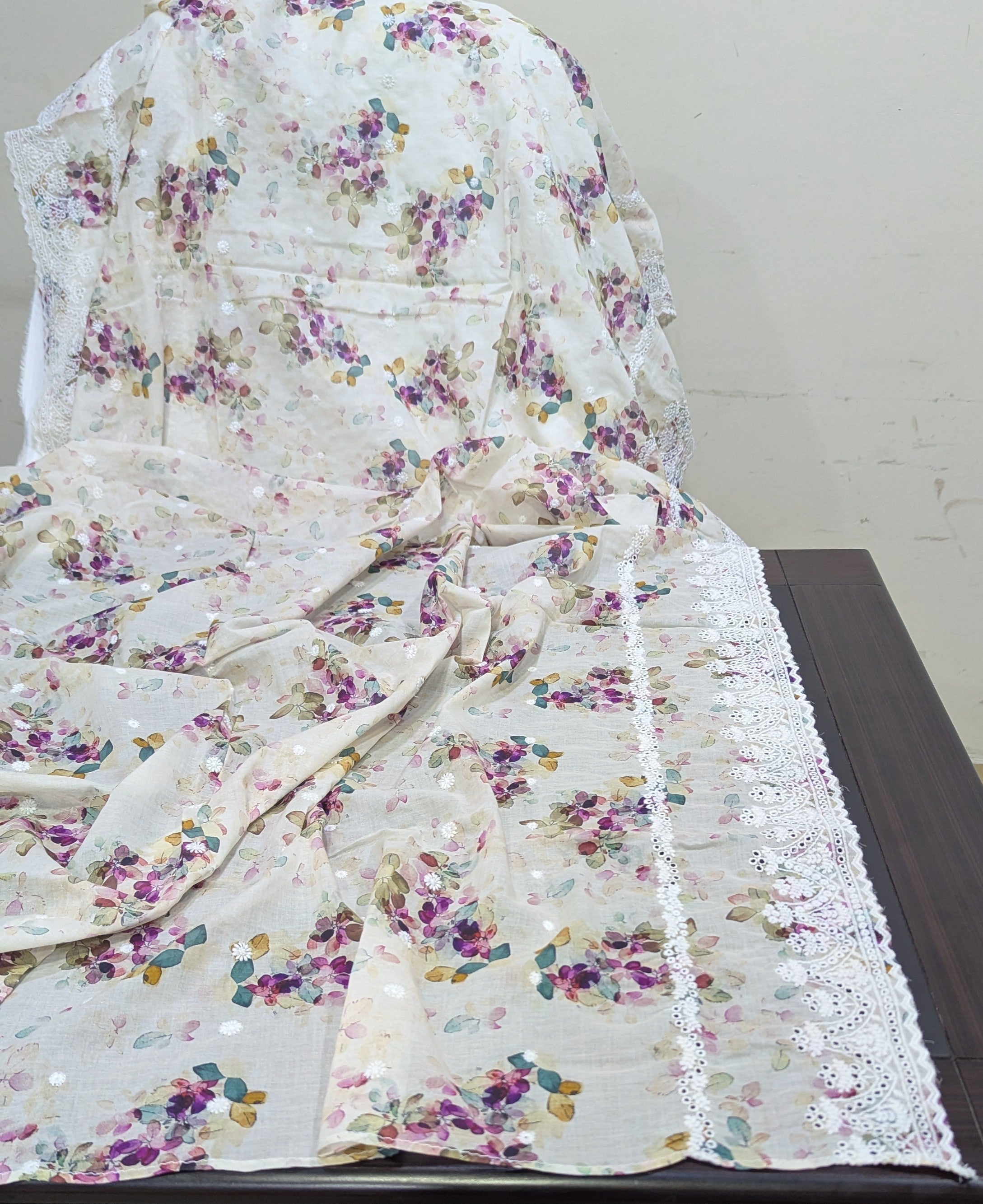 Pure Lawn Printed Chikankari Embroidered Shawl