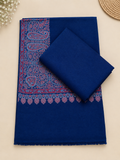 Blue 3-Piece Plain Pashmina Suit with Blue Kani Border Shawl