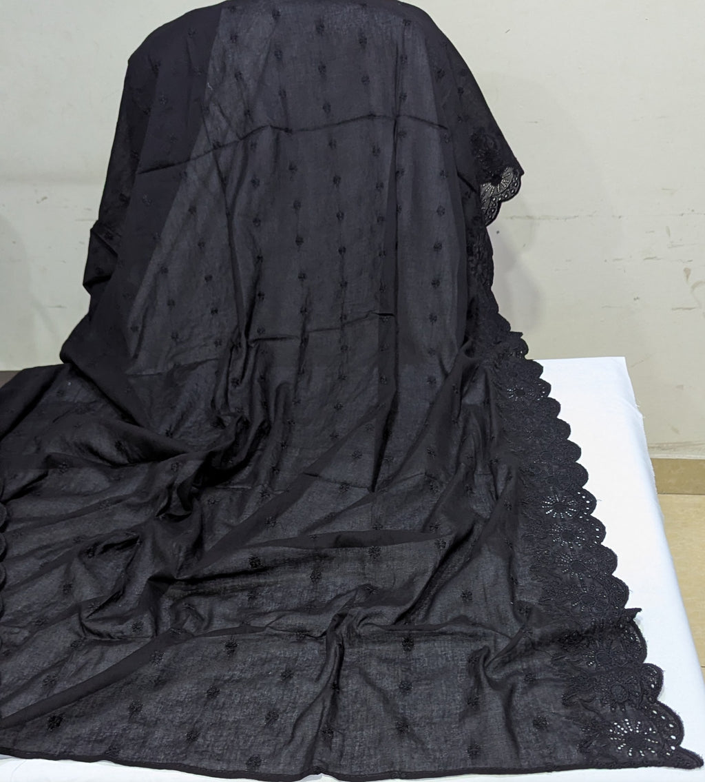 Pure Lawn Black Chikankari Embroidered Shawl
