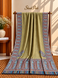 Mehandi Green Moonlight Kani Border Shawl – Purple Paisley