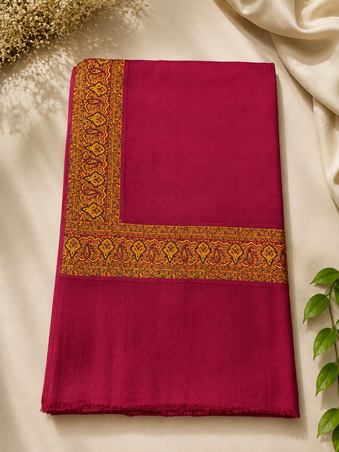 Maroon Kani Border Pashmina Shawl | Premium Quality | Perfect Gift for Loved Ones