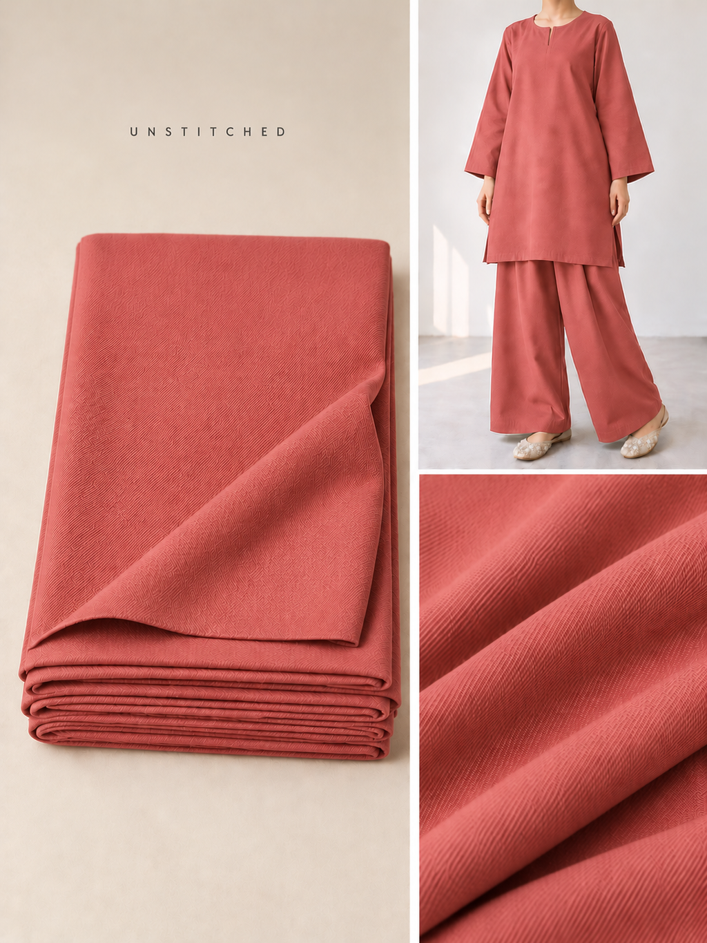 Tea Pink Plain Pashmina Suit