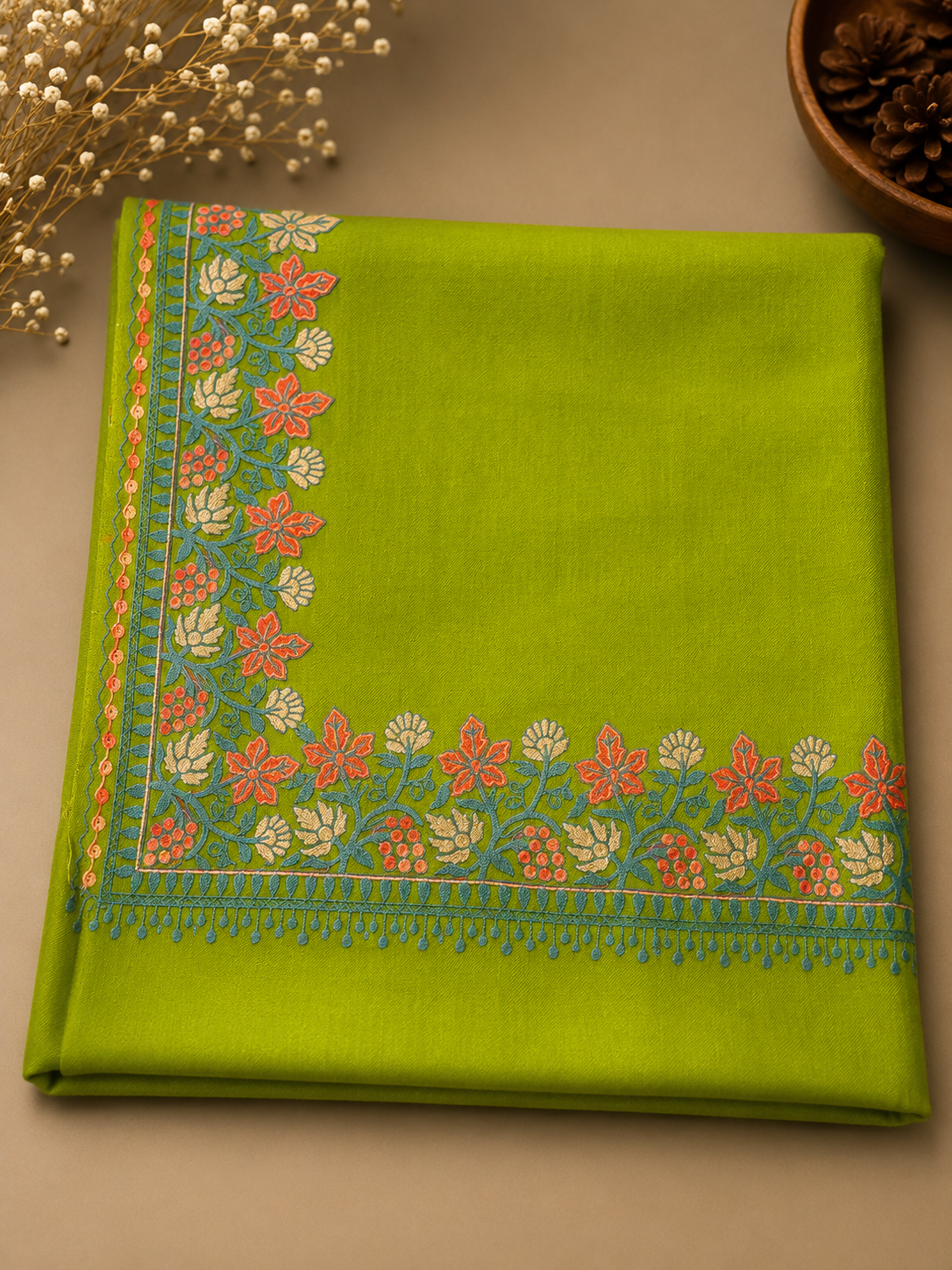 Kashmiri 4-Side Border Embroidered Pashmina Shawls | Prefect Gift