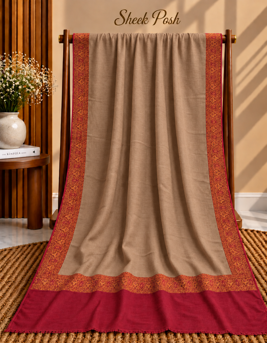 Dark Skin Kani Border Pashmina Shawl