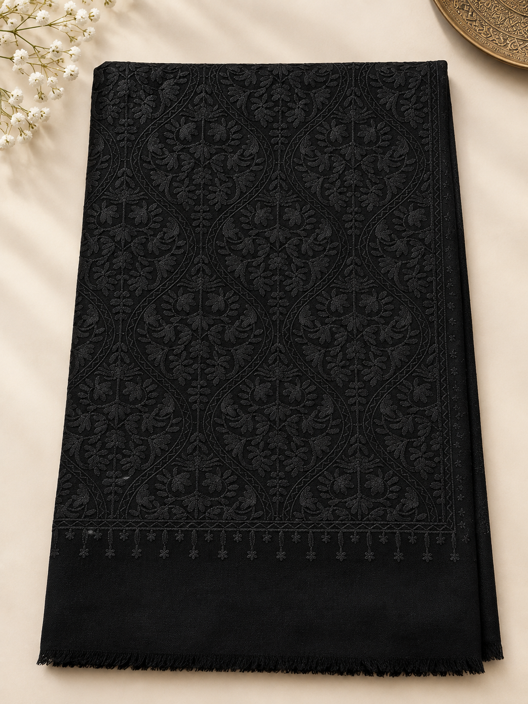 Pashmina Embroidered Shawl | Kashmiri Aar Work | Elegant Matka Design