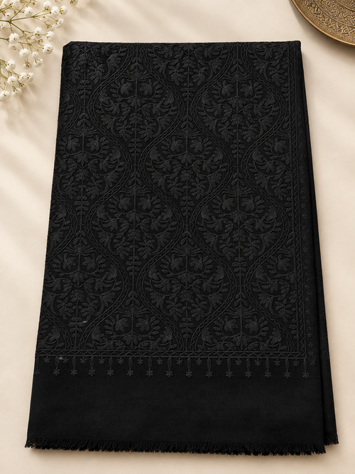 Black Pashmina Embroidered Shawl – Kashmiri Aar Work Matka Design