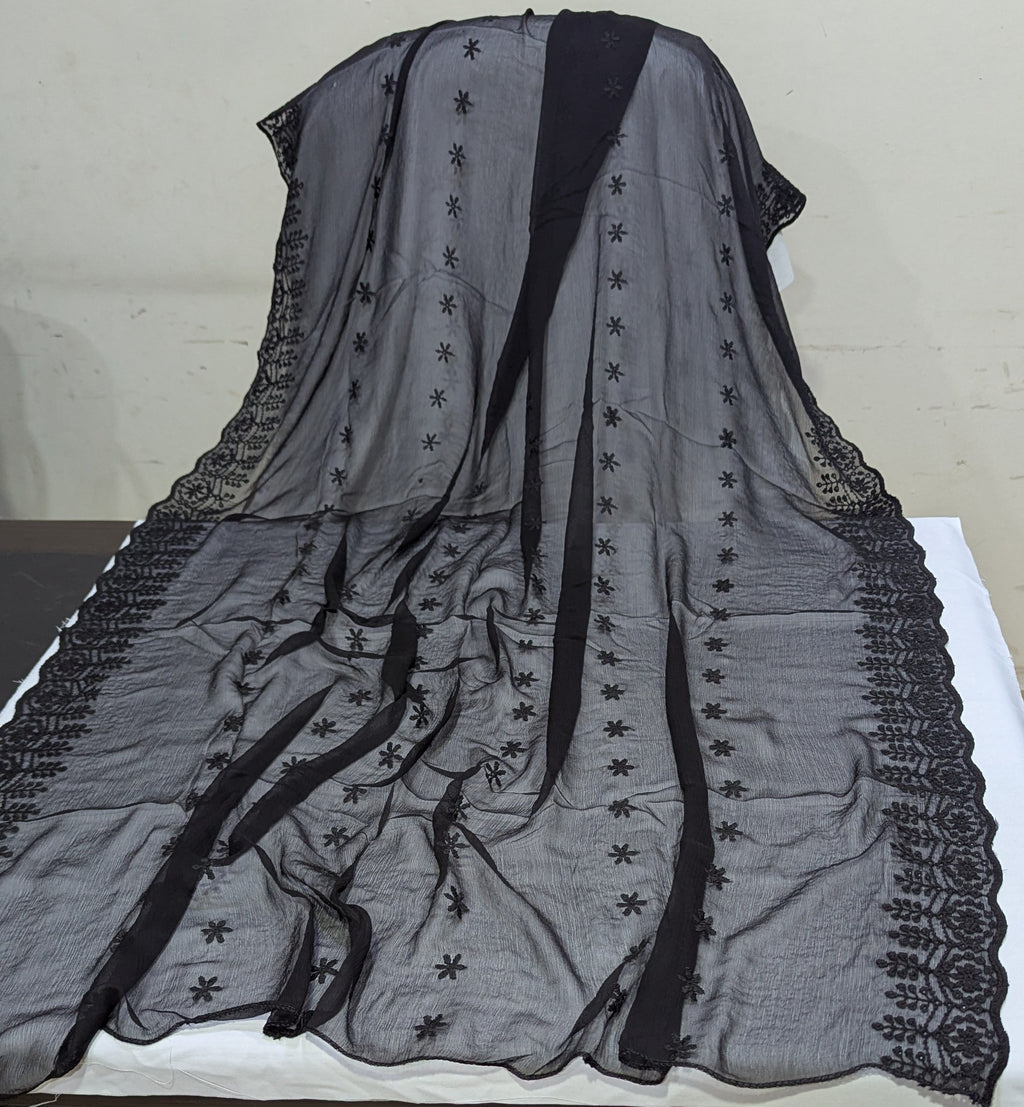 Crinkle Chiffon Embroidered Cutwork Border Dupattas