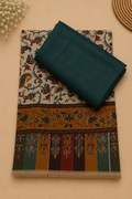 Sea Green 3-Piece Plain Pashmina Suit with Floral Printed Pashmina Shawl