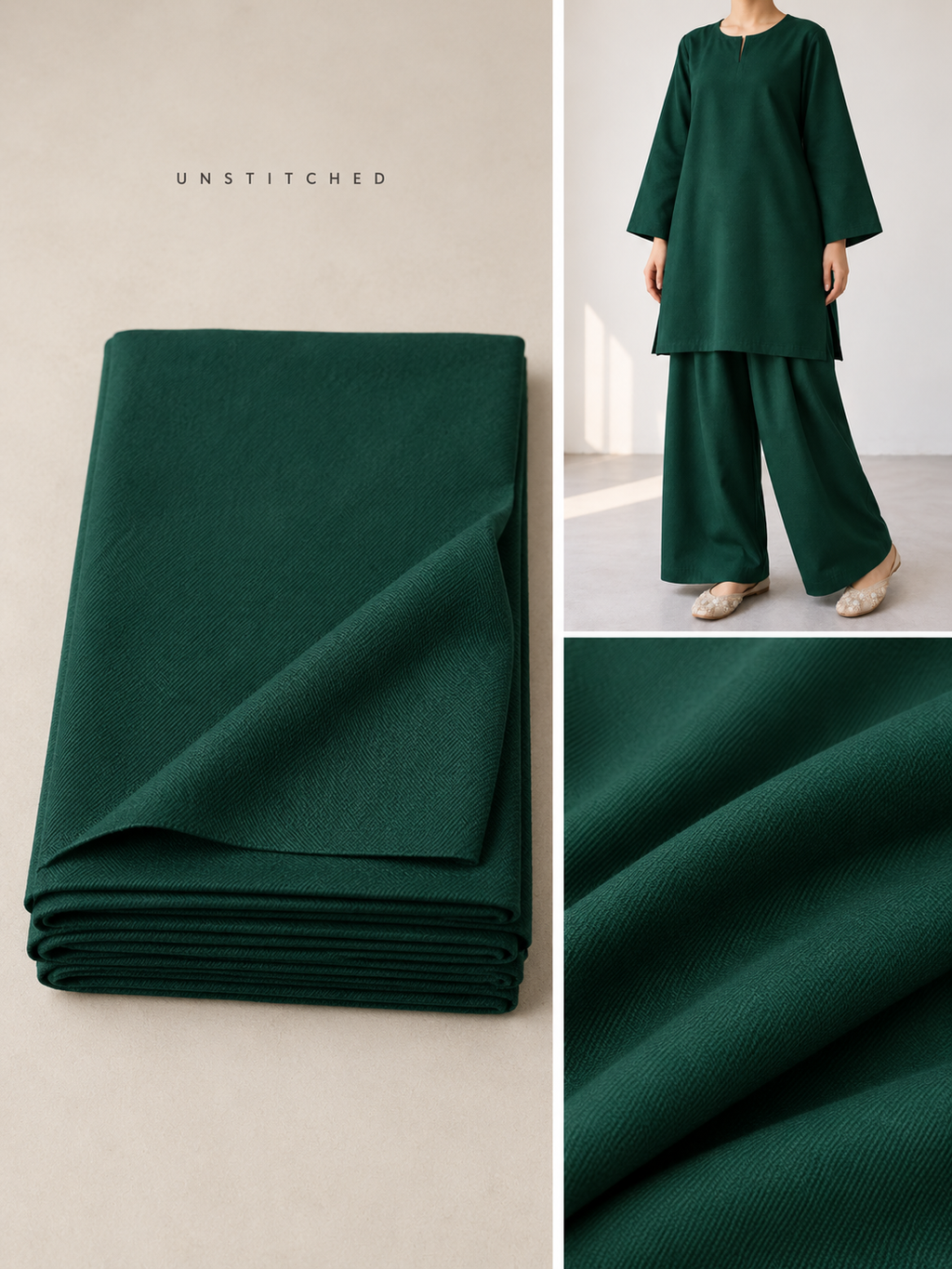 Dark Green Plain Pashmina Suit