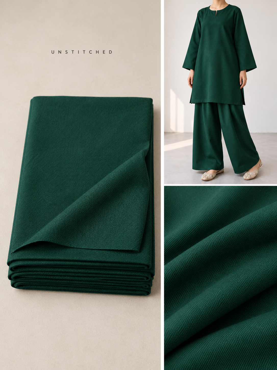 Dark Green Plain Pashmina Suit