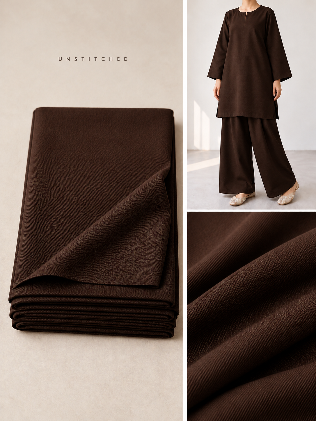 Chocolate Brown Plain Pashmina Suit