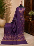 Dark Purple Kashmiri Pashmina Handmade Kacha Tanka Needle Work 3Pc Suit
