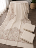 Off-White Plain Pashmina 3Pc Suit With Handmade Needle Work Shawl