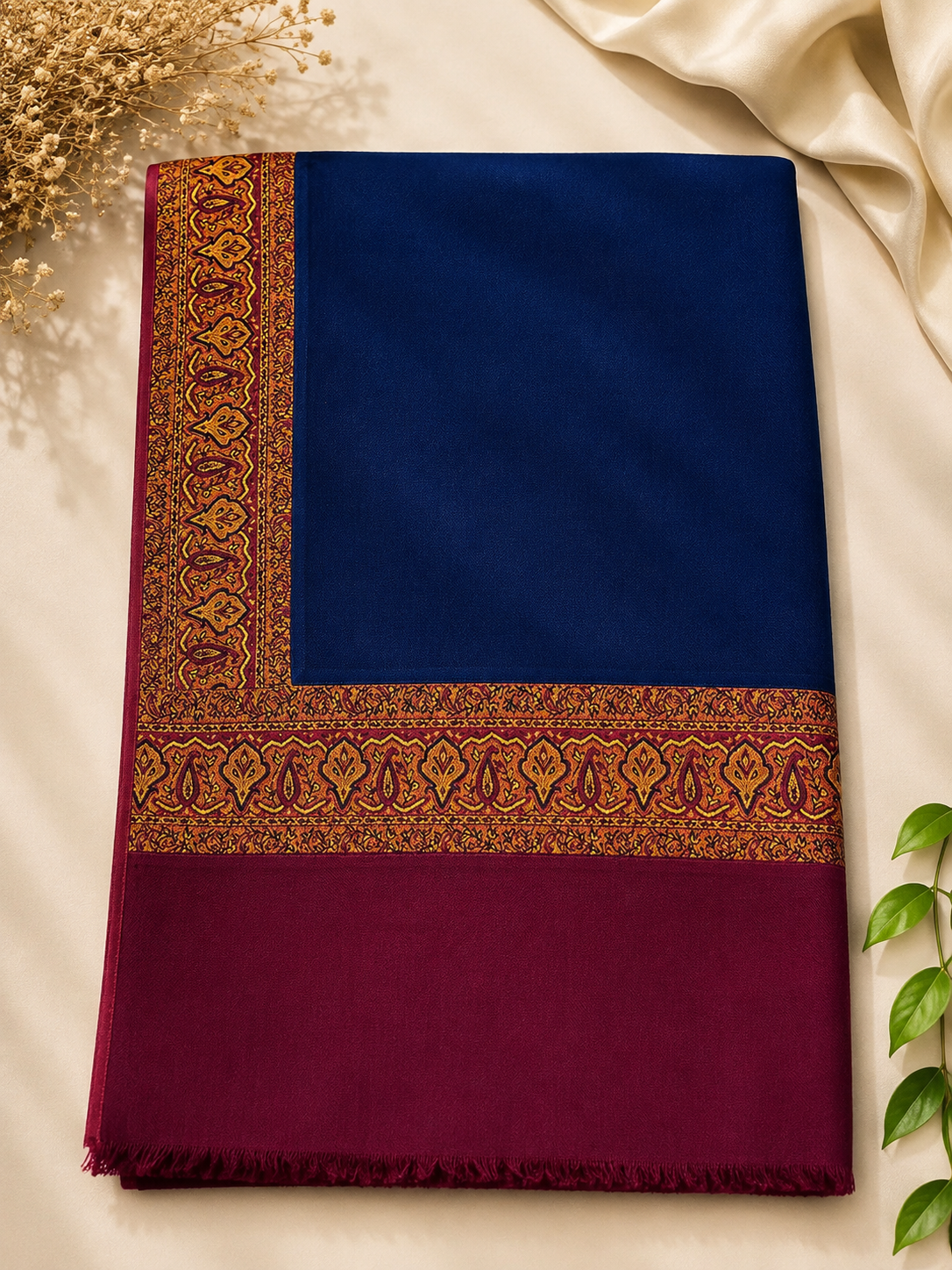 Blue Kani Border Pashmina Shawl | Premium Quality | Perfect Gift for Loved Ones