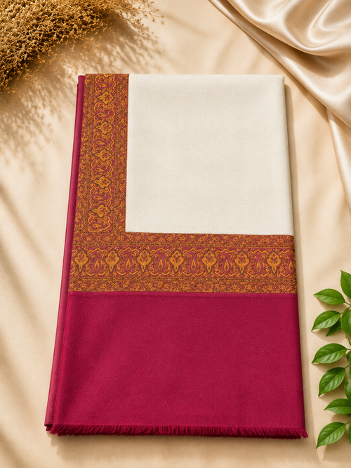 Off-White Kani Border Pashmina Shawl