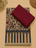Maroon 3-Piece Plain Pashmina Suit with Paisley Printed Pashmina Shawl