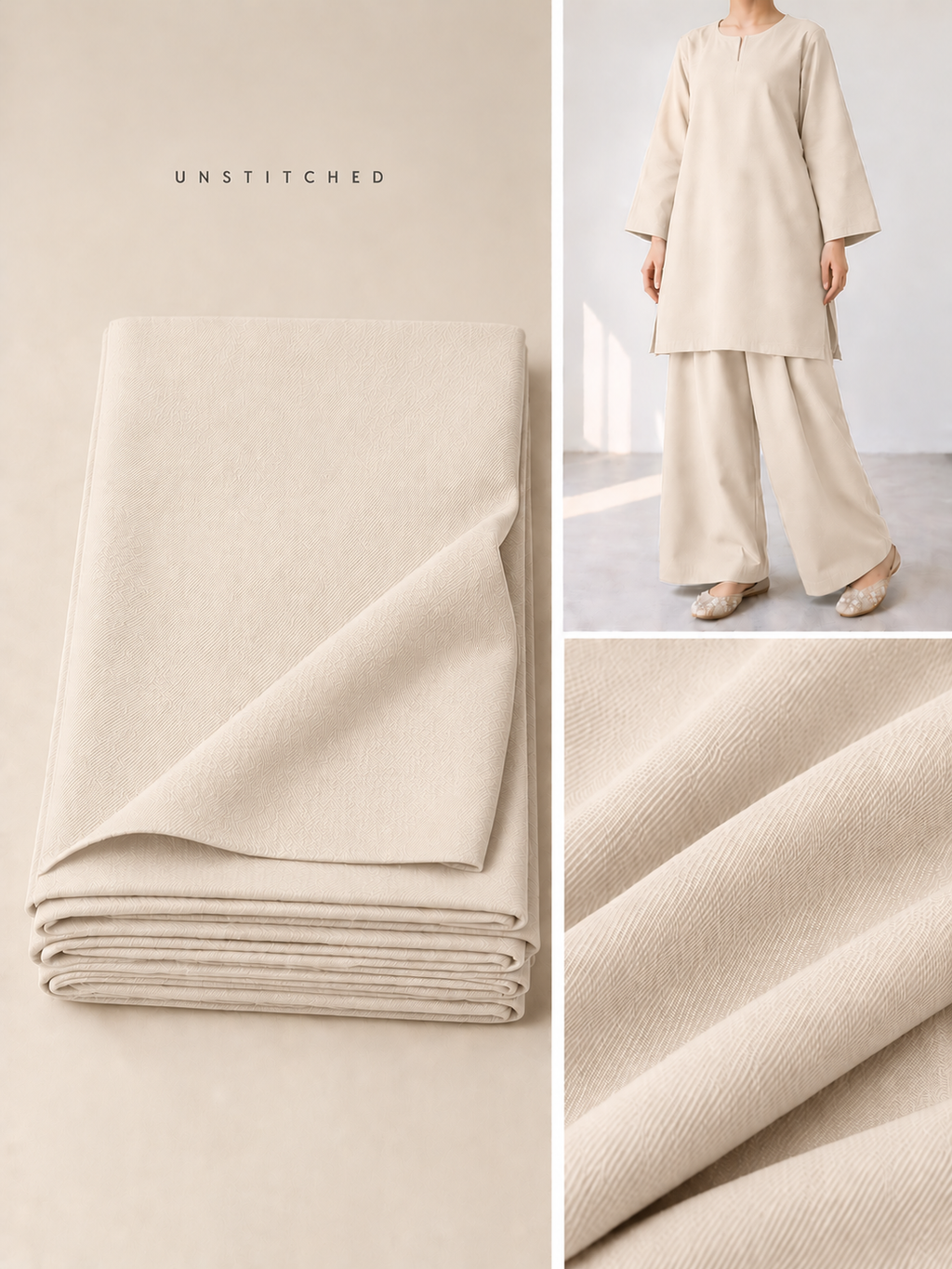Off-White Plain Pashmina Suit