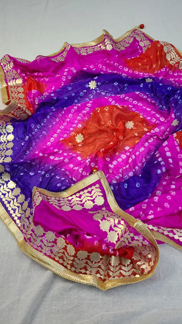 Silk Chunri Handmade Embroidered Dupatta Gota Work
