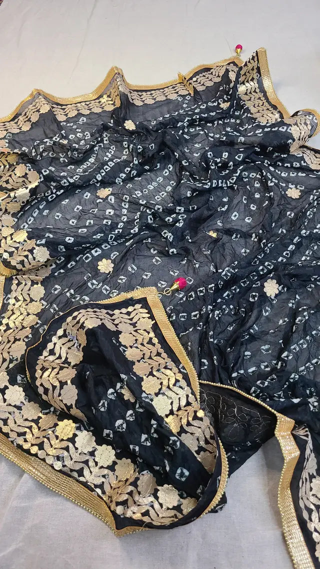 Silk Chunri Handmade Embroidered Dupatta Gota Work