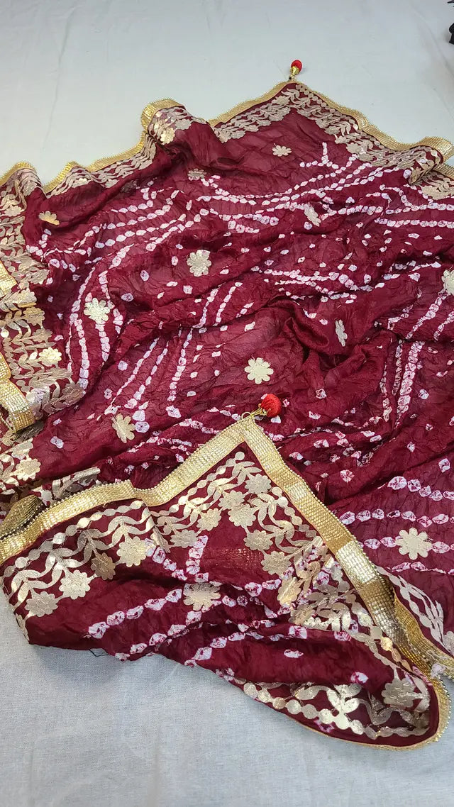 Silk Chunri Handmade Embroidered Dupatta Gota Work