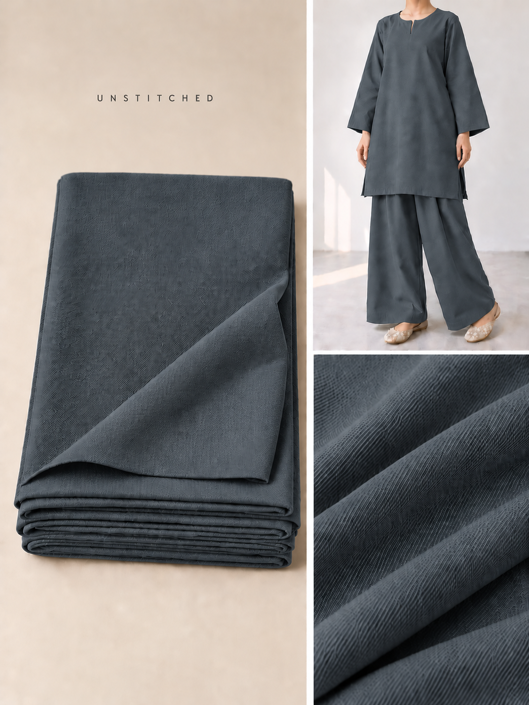 Dark Grey Plain Pashmina Suit