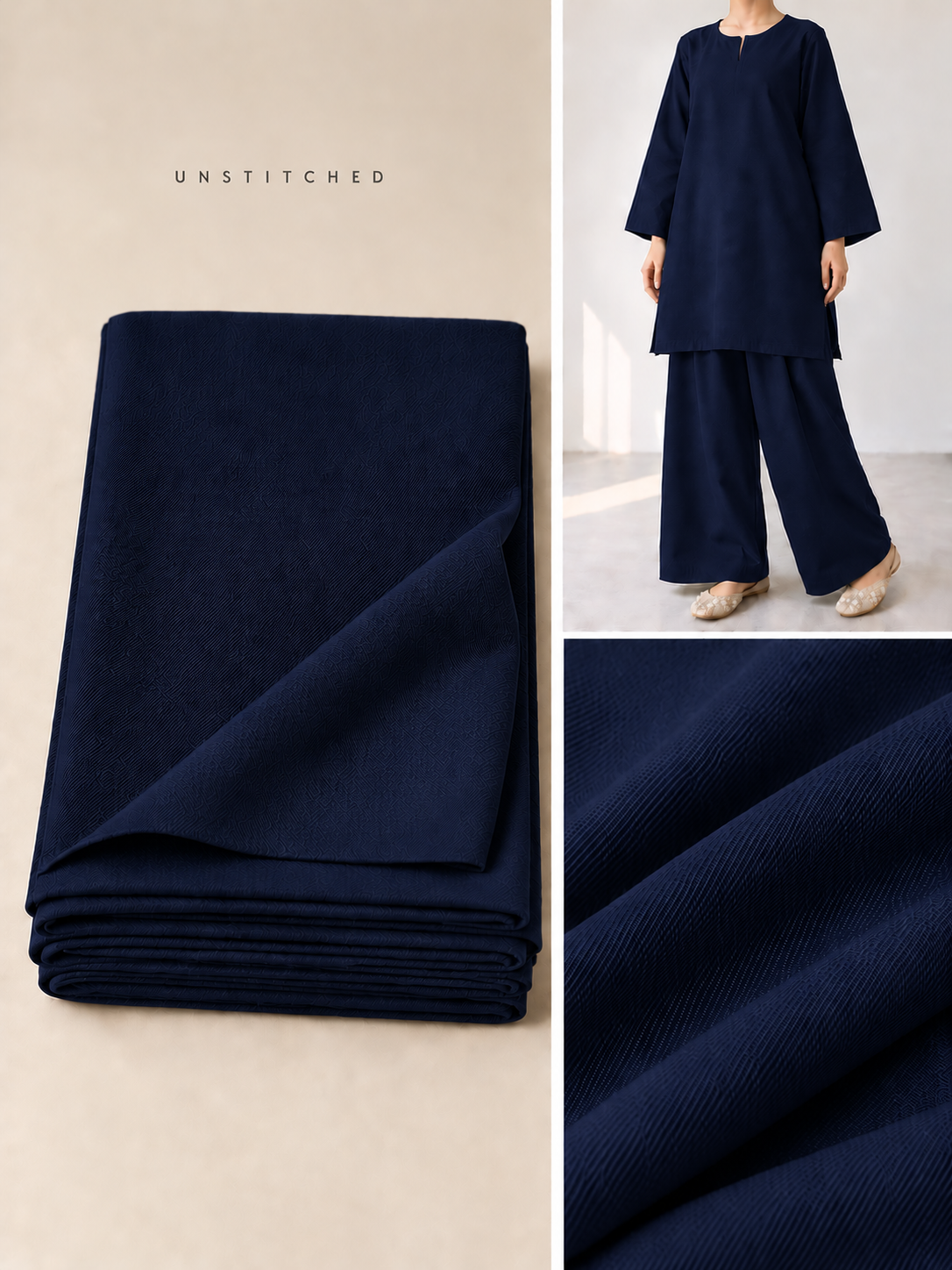 Navy Blue Plain Pashmina Suit