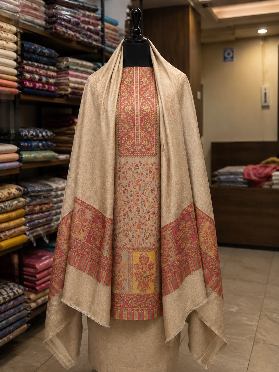 Dark Skin Premium Kashmiri Kani Pashmina 3Pc Suit image 0
