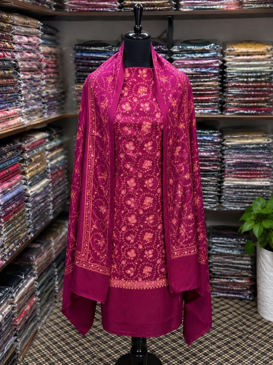 Kashmiri Pashmina Handmade Kacha Tanka Needle Work 3Pc Suit image 0