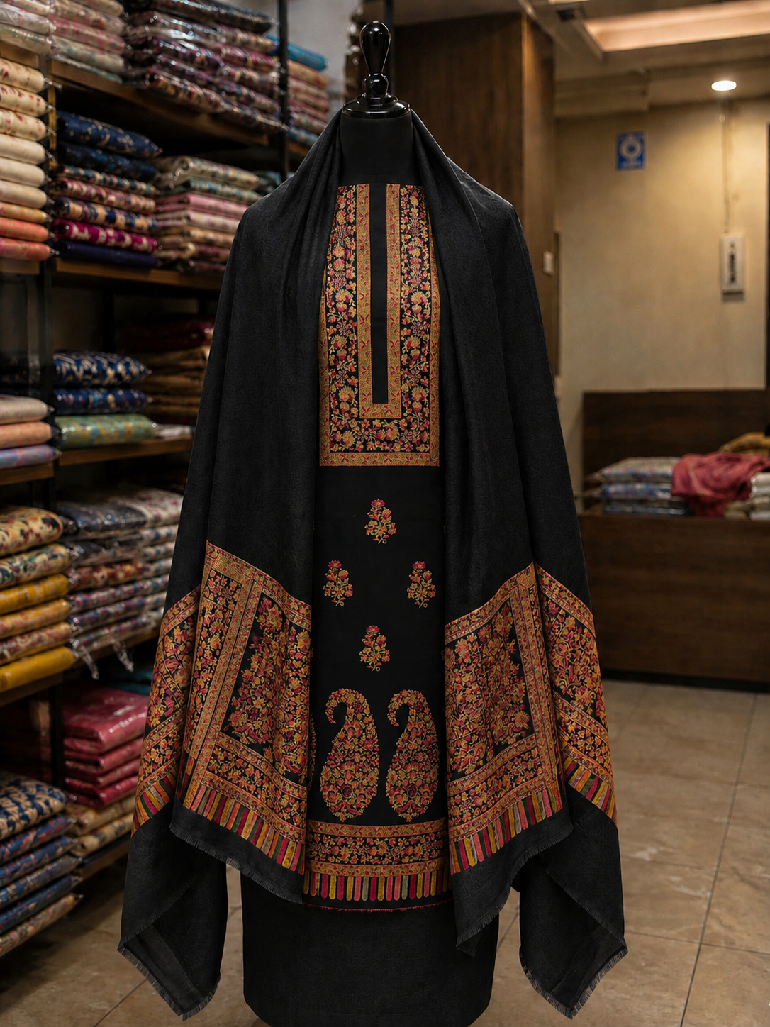 Black Premium Kashmiri Kani Pashmina 3Pc Suit image 0