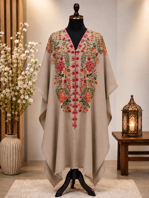 Dark Skin Pashmina Kashmiri Embroidered Cape Shawl image 0