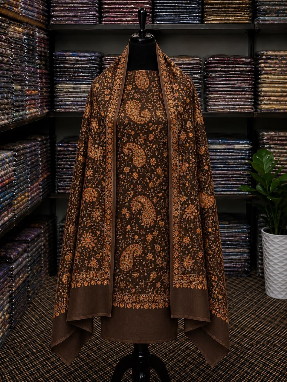 Kashmiri Pashmina Handmade Kacha Tanka Needle Work 3Pc Suit image 0