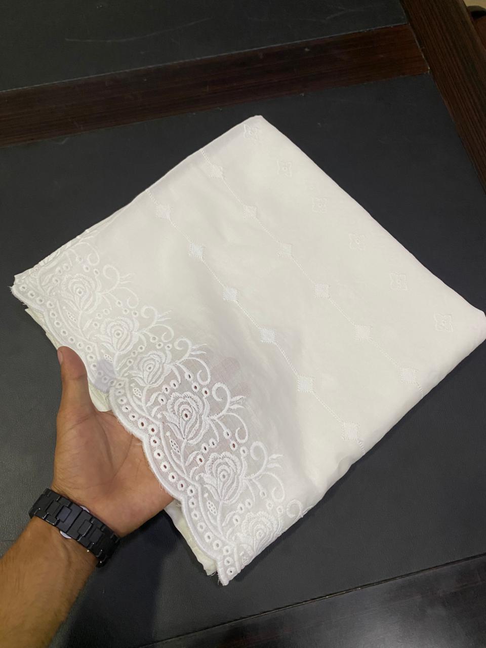 Pure Lawn White Chikankari Embroidered Shawl