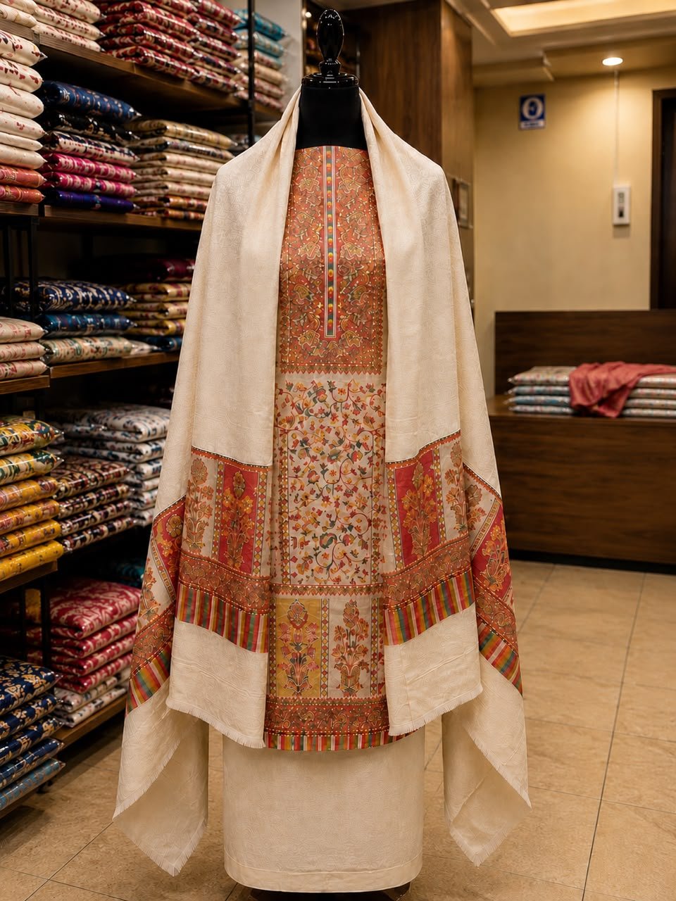 Light Skin Premium Kashmiri Kani Pashmina 3Pc Suit image 0