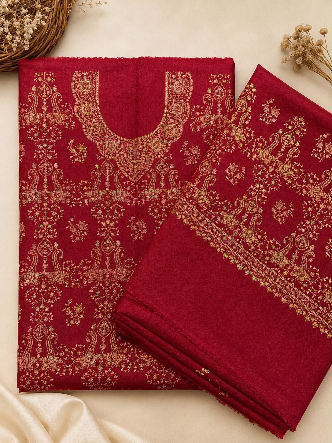 Kashmiri Pashmina Handmade Kacha Tanka Needle Work 3Pc Suit image 0