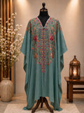 Pista Green Pashmina Kashmiri Embroidered Cape Shawl image 0