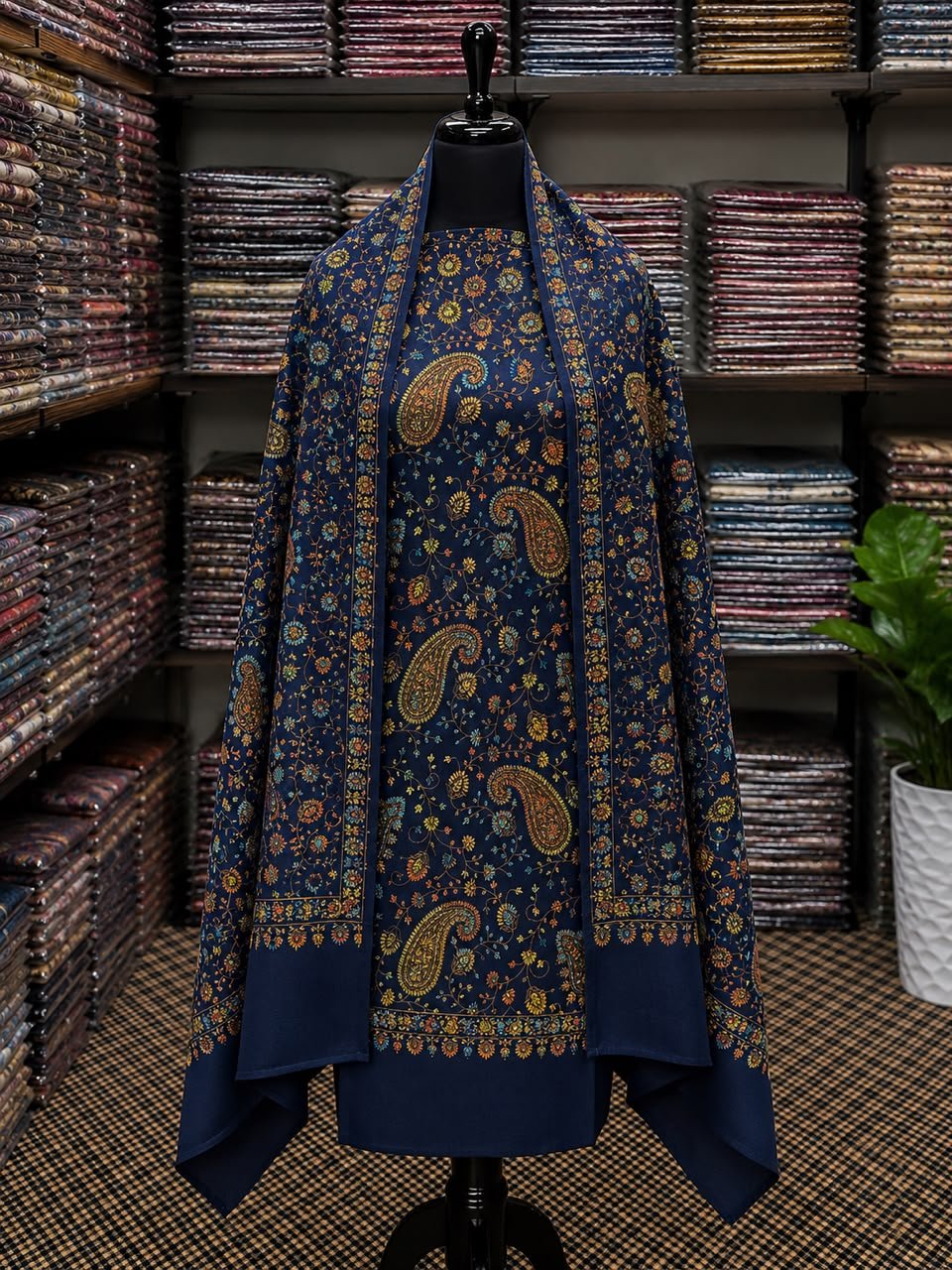 Kashmiri Pashmina Handmade Kacha Tanka Needle Work 3Pc Suit image 0